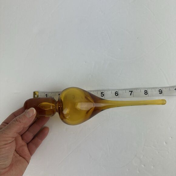MCM Amber Art Glass Decanter Genie Bottle Flame Tear Drop Stopper ONLY 9” - Picture 5 of 10